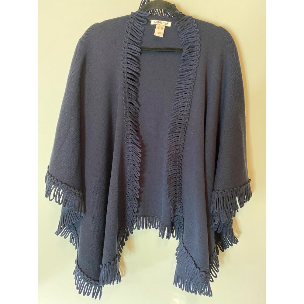 Coldwater Creek Navy Blue Loop Fringe Open Front Poncho Wrap